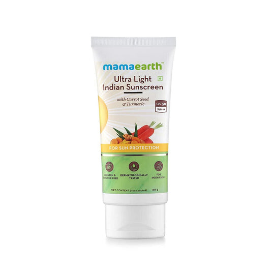 Mamaearth Ultra Light Indian Sunscreen with CarrotSeed,Turmeric &SPF 50 PA+-80ml