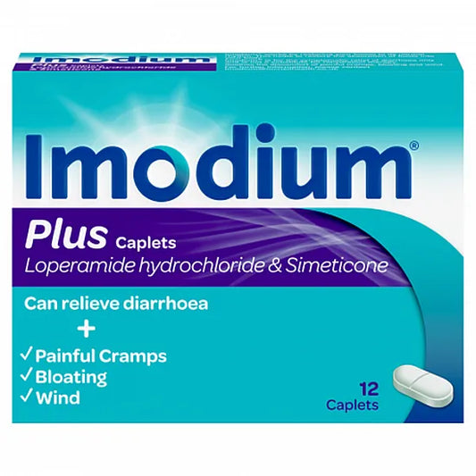 Imodium Plus 2mg/125mg - 12 Caplets for Diarrhea Relief