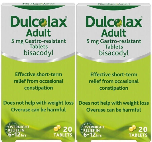 Constipation Relief Tablets: Dulcolax 5mg Gastro-Resistant Laxative Tabs 2x20 tablets