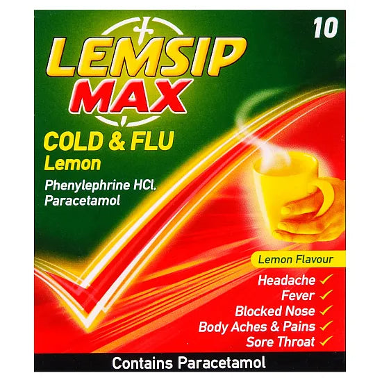 Lemsip Max Flu Lemon - 10 Sachets - Flu Symptom Relief Solution