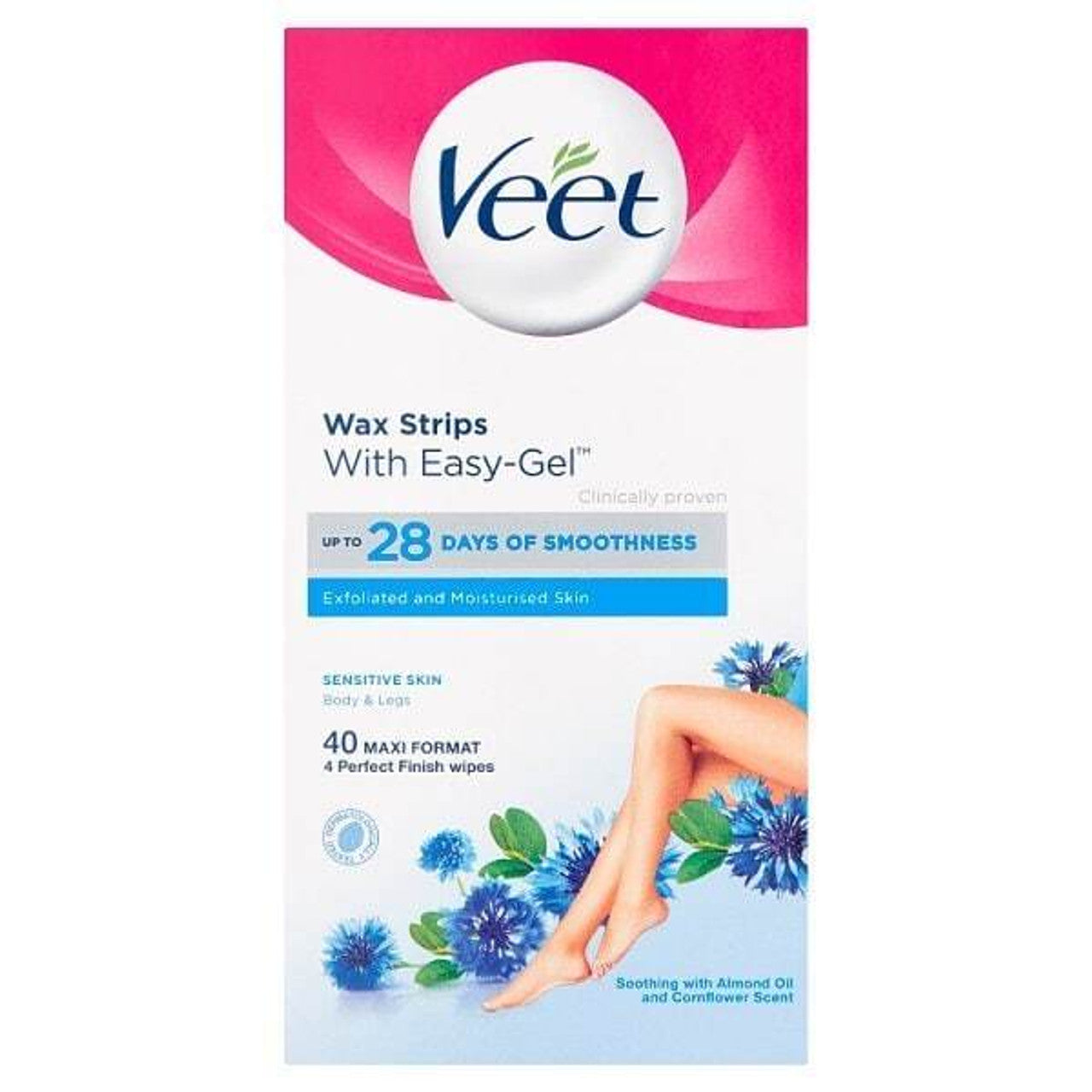 Veet Easy-Gel 20 Wax Strips with Perfect Finish Wipes for Long-Lasting Smoothness
