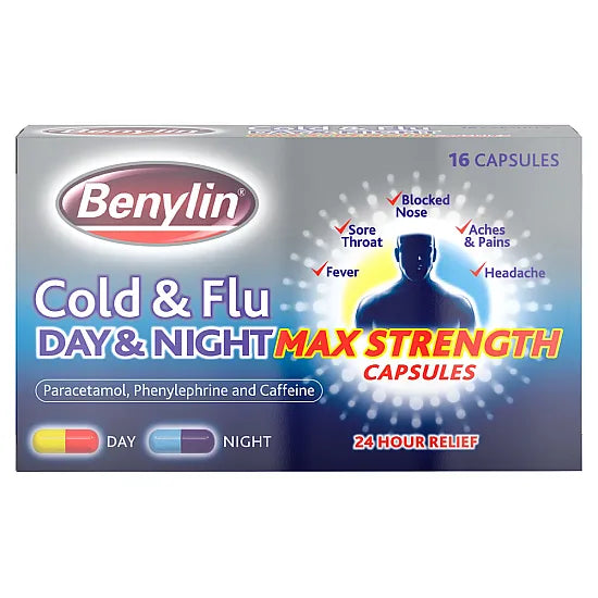 Maximum Strength Benylin Cold & Flu Day & Night Relief - 16 Capsules