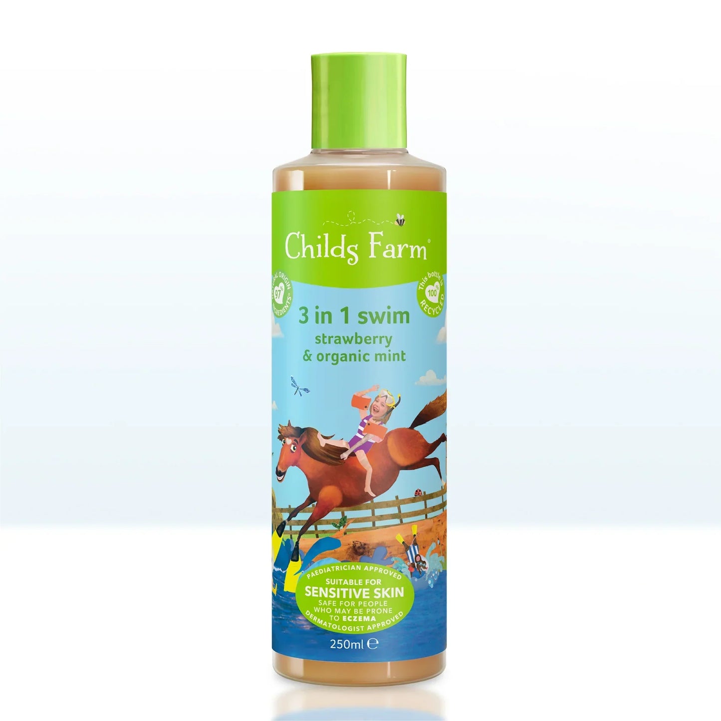 Childs Farm 3 in 1 Strawberry & Organic Mint Swim Shampoo, Conditioner, and Body Wash - 250ml