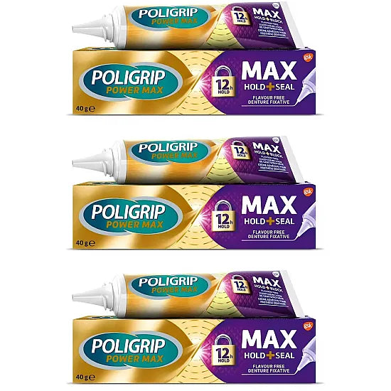 Poligrip Max Seal Denture Fixative Bundle - 40g x 3