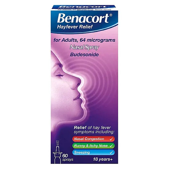 Benacort Nasal Spray for Nasal Congestion - Budesonide 60 Sprays - 10ml