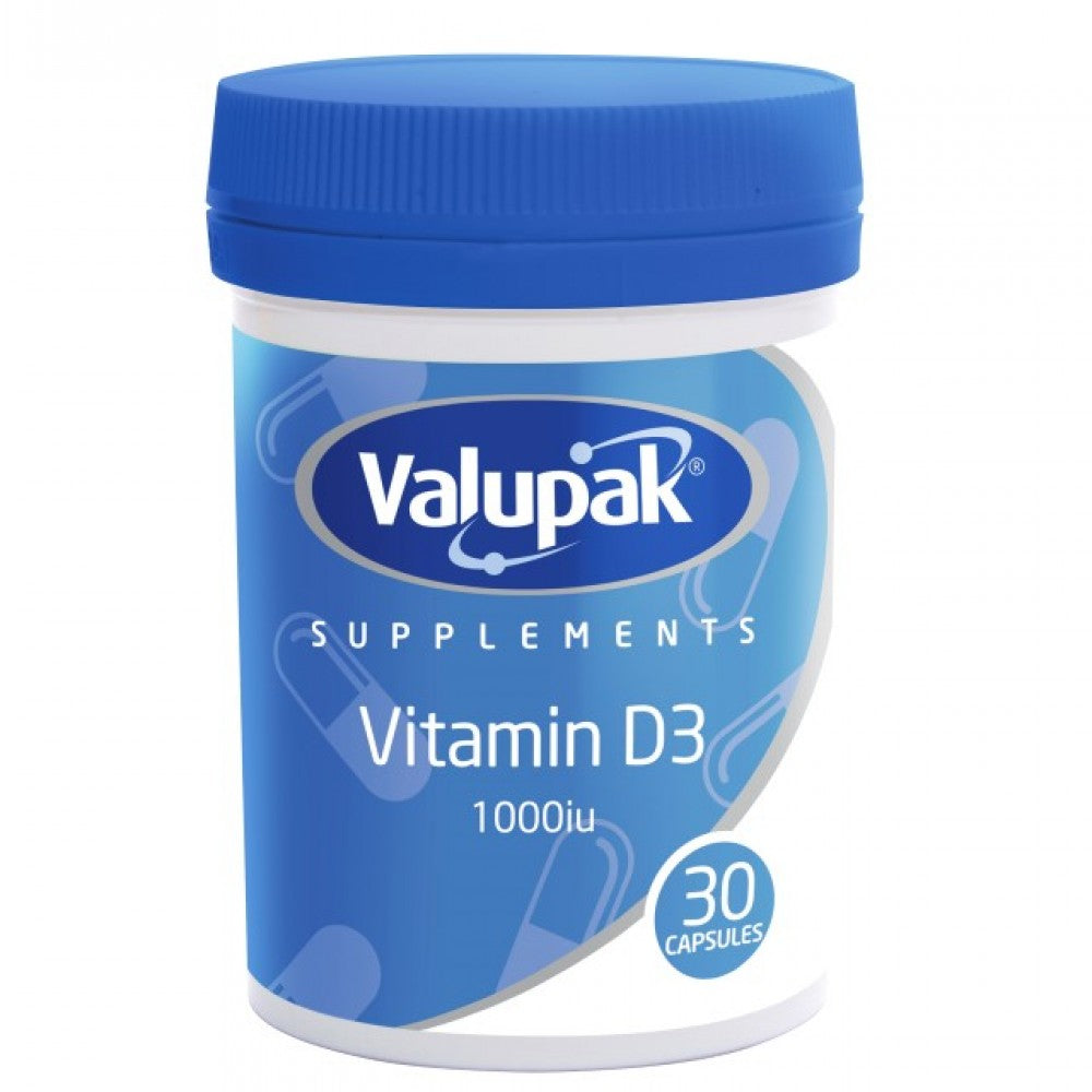 Valupak Supplements Vitamin D3 1000IU Capsules for Bone and Immune Health