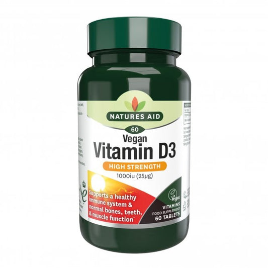 Natures Aid Vitamin D3 High Potency 1000iu 60 Tablets (Vegan)