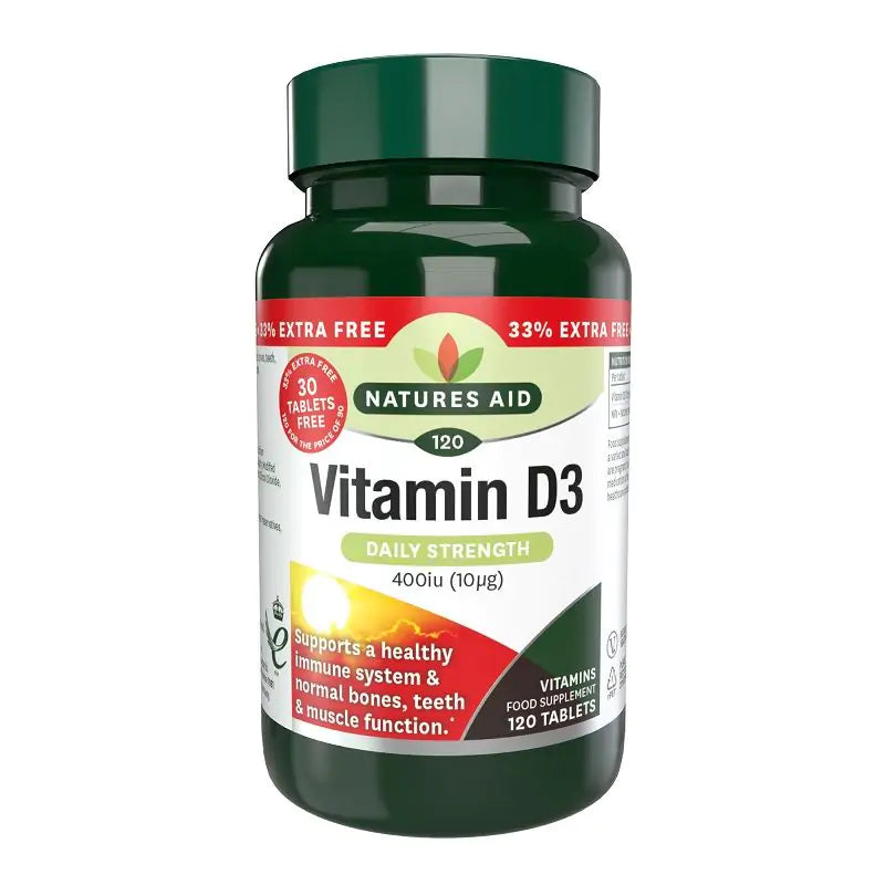 Natures Aid Vitamin D3 Daily 400IU Tablets for Strong Bone and Immune Support