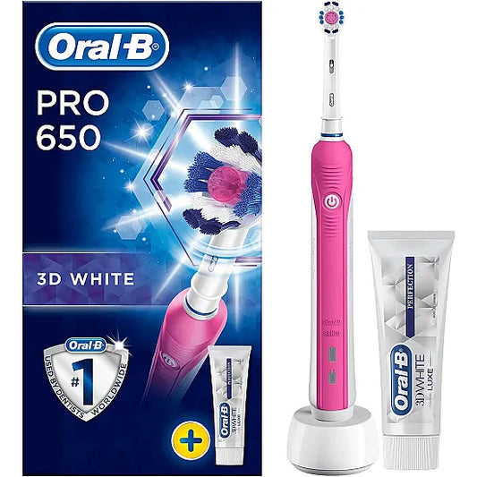 Dental Care Bundle: Oral-B Pro 650 Pink Electric Toothbrush Set with Toothpaste