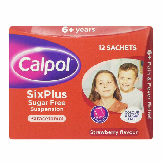 Calpol 6+ Strawberry Flavored Sugar-Free Sore Throat Relief - Pack of 24 Sachets