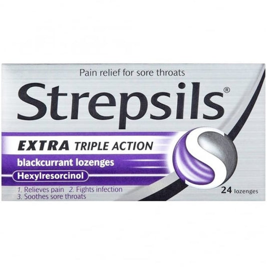 Strepsils Extra Triple Action Blackcurrant Lozenges - 24 Pack